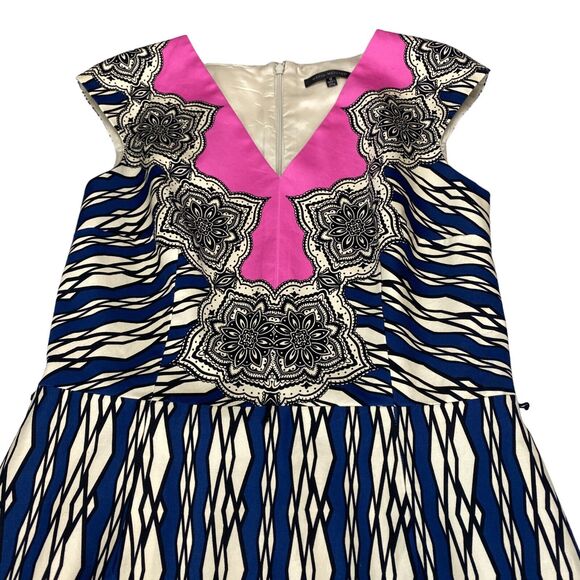 David Meister Sheath Dress Women's Size 12 Multi Geometric Cap Sleeve Back Zip - Picture 12 of 16